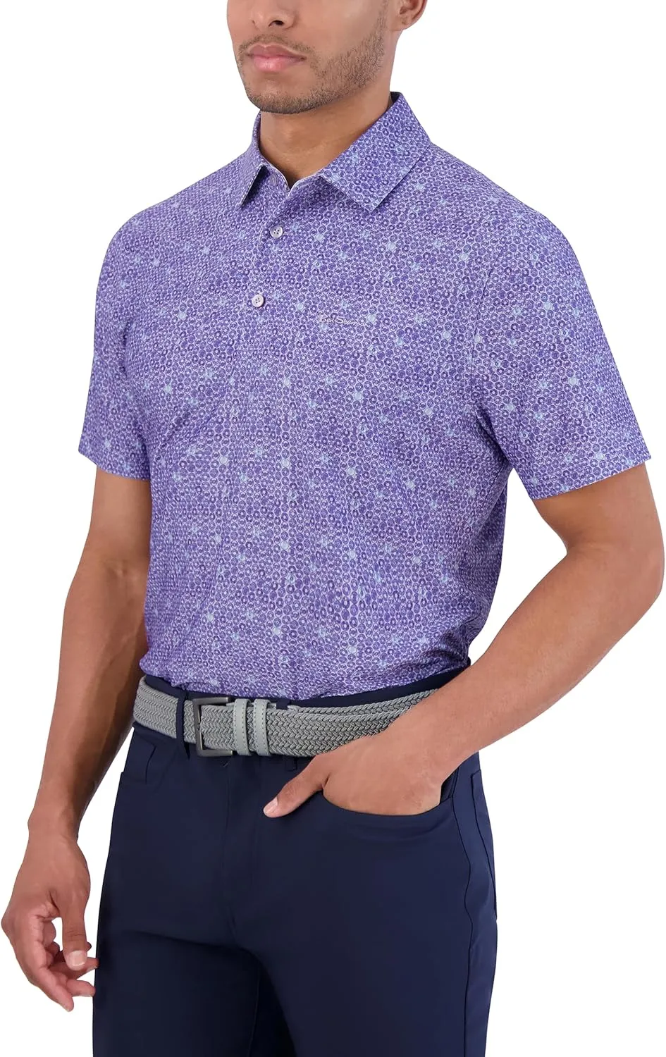 Ben Sherman Men's Short Sleeve Printed Tech Sports Fit Polo Top