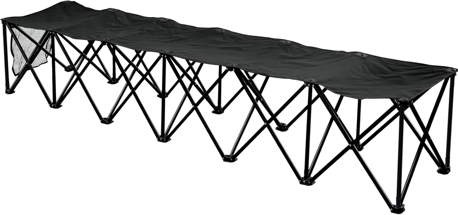 BenefitUSA 6 Seater Sideline Bench Portable Folding Team Sports Bench Sits Outdoor Waterproof, Black