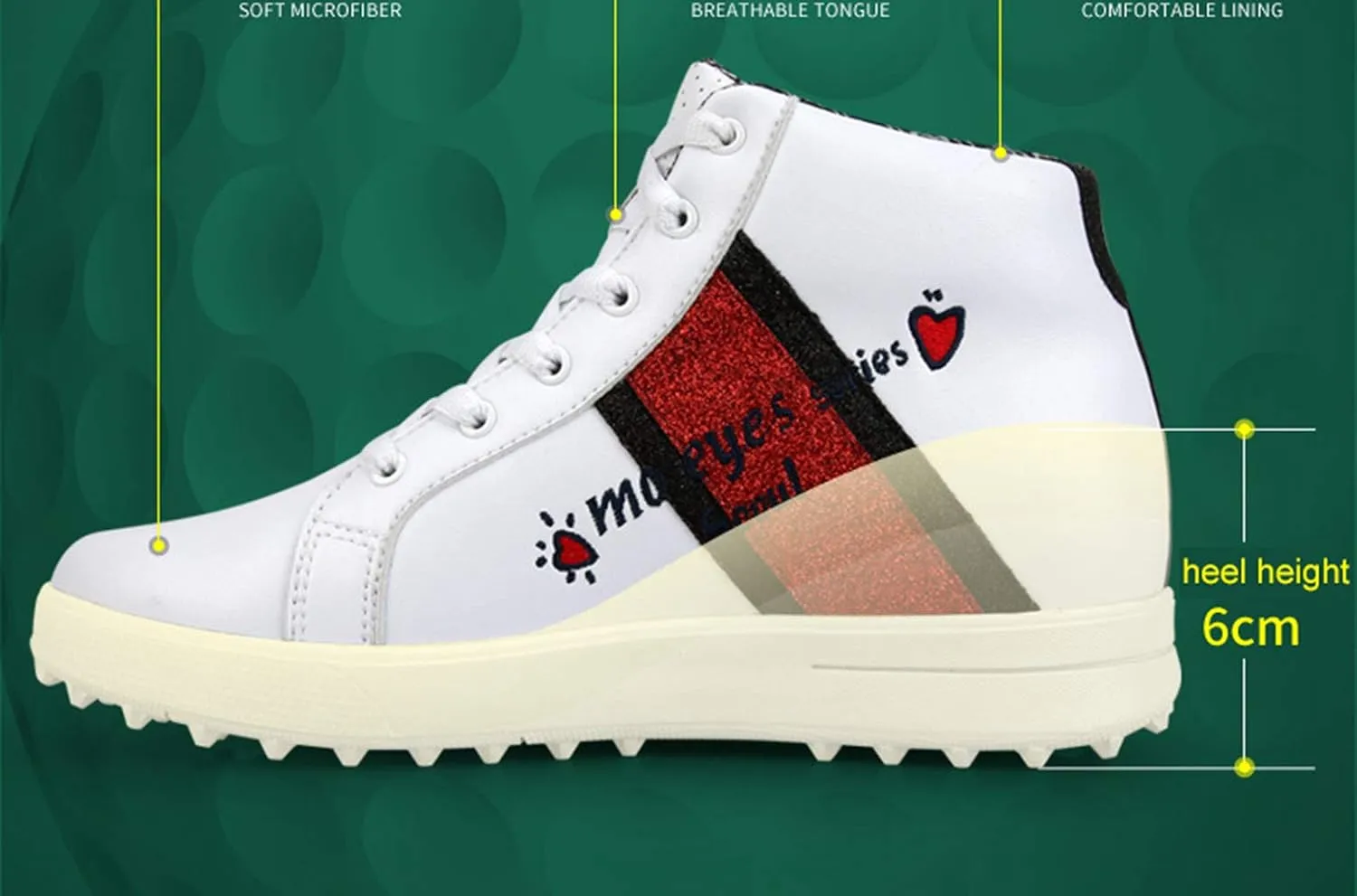 BHB High Heel Golf Shoes for Women and Girls, Waterproof Spikeless Glitter Golf Shoes for Girls