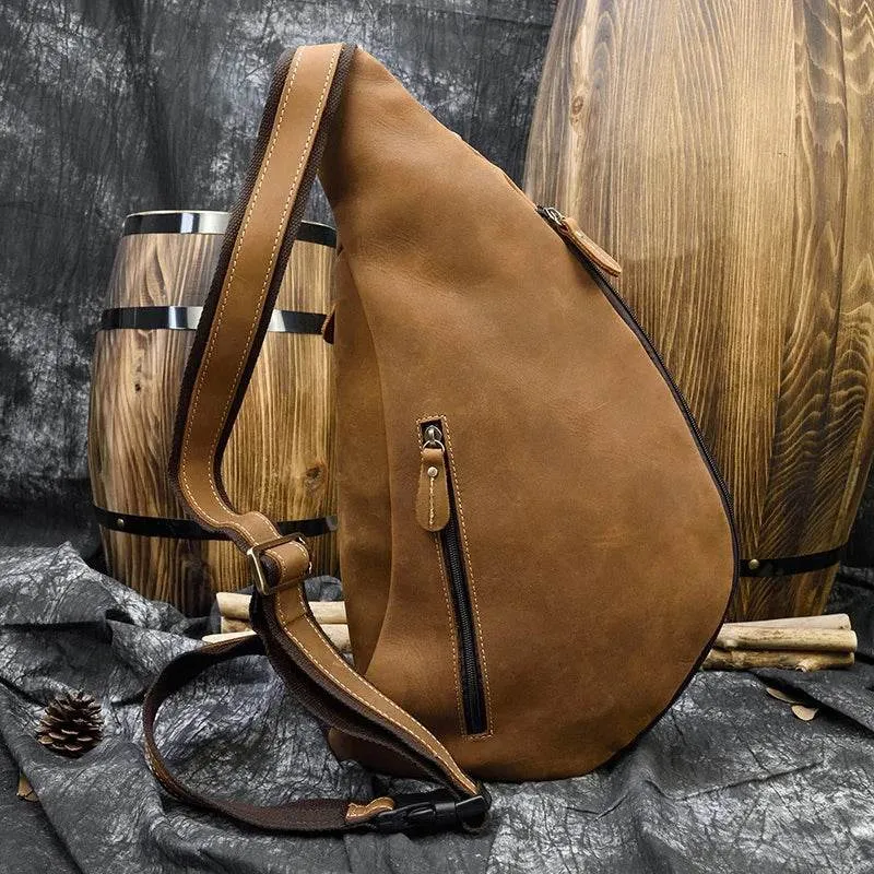 Big Chest Bag Men Crazy Horse Leather Sling Crossbody Sport Bag