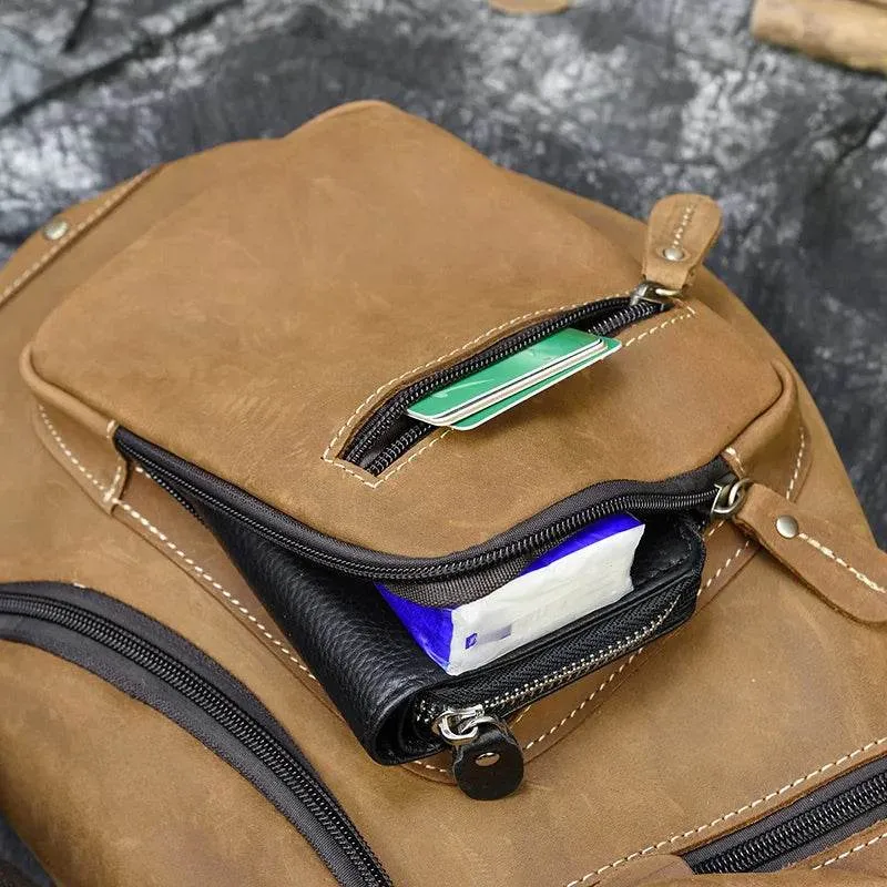 Big Chest Bag Men Crazy Horse Leather Sling Crossbody Sport Bag