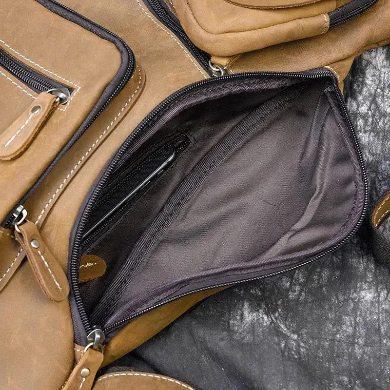 Big Chest Bag Men Crazy Horse Leather Sling Crossbody Sport Bag
