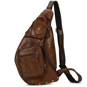Big Chest Bag Men Crazy Horse Leather Sling Crossbody Sport Bag