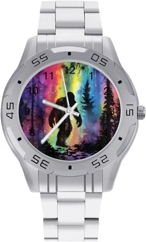 Bigfoot Colorful Psychedelic Forests Mist Simple Stainless Steel Band Business Watch Dress Wrist Unique Luxury Work Casual Waterproof Watches