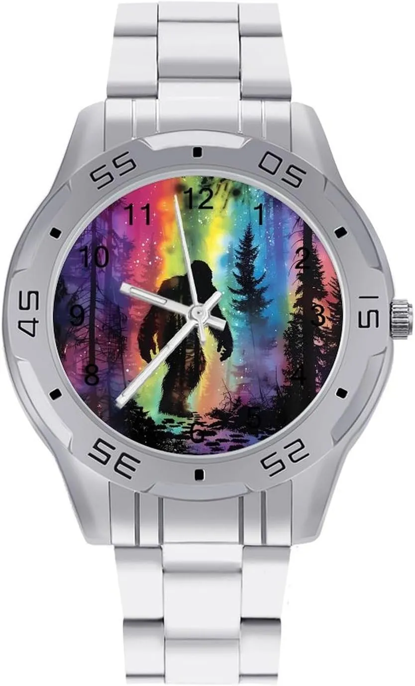 Bigfoot Colorful Psychedelic Forests Mist Simple Stainless Steel Band Business Watch Dress Wrist Unique Luxury Work Casual Waterproof Watches