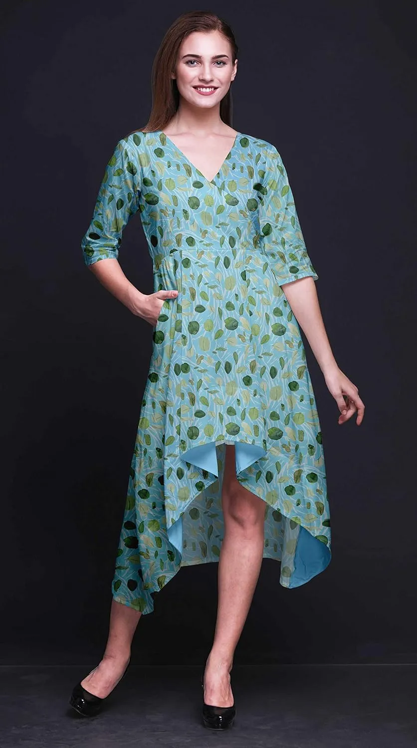 Bimba Cotton Short Sleeve Classic Midi Dress with Pockets Asymmetrical Shift