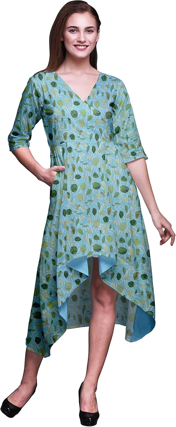 Bimba Cotton Short Sleeve Classic Midi Dress with Pockets Asymmetrical Shift