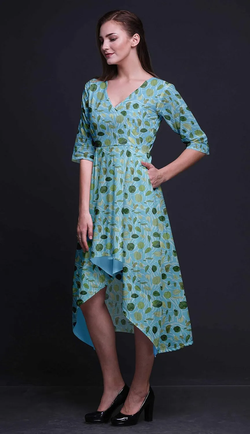 Bimba Cotton Short Sleeve Classic Midi Dress with Pockets Asymmetrical Shift