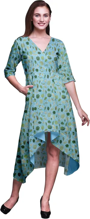 Bimba Cotton Short Sleeve Classic Midi Dress with Pockets Asymmetrical Shift