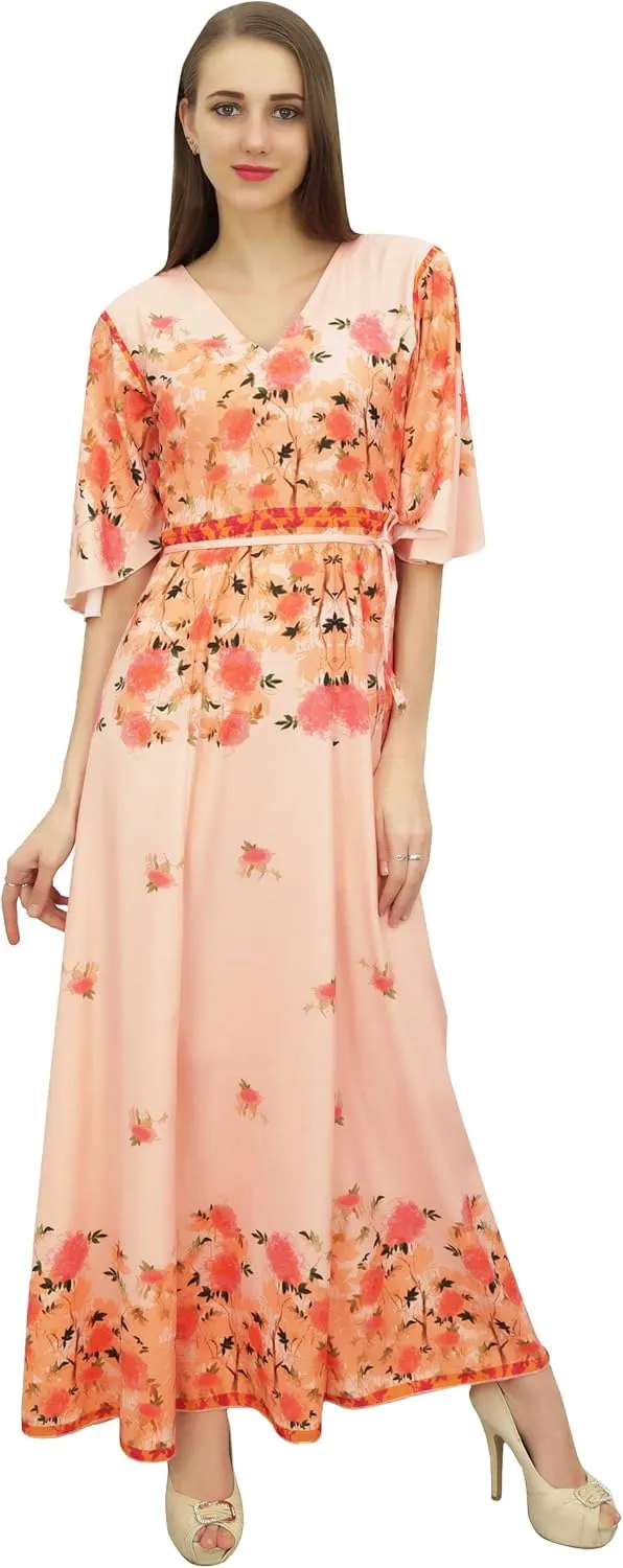 Bimba Women's Casual Floral Digital Printed Long Moss Georgette Dress