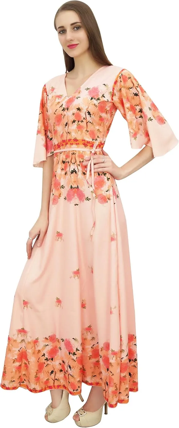 Bimba Women's Casual Floral Digital Printed Long Moss Georgette Dress