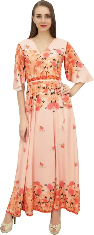 Bimba Women's Casual Floral Digital Printed Long Moss Georgette Dress