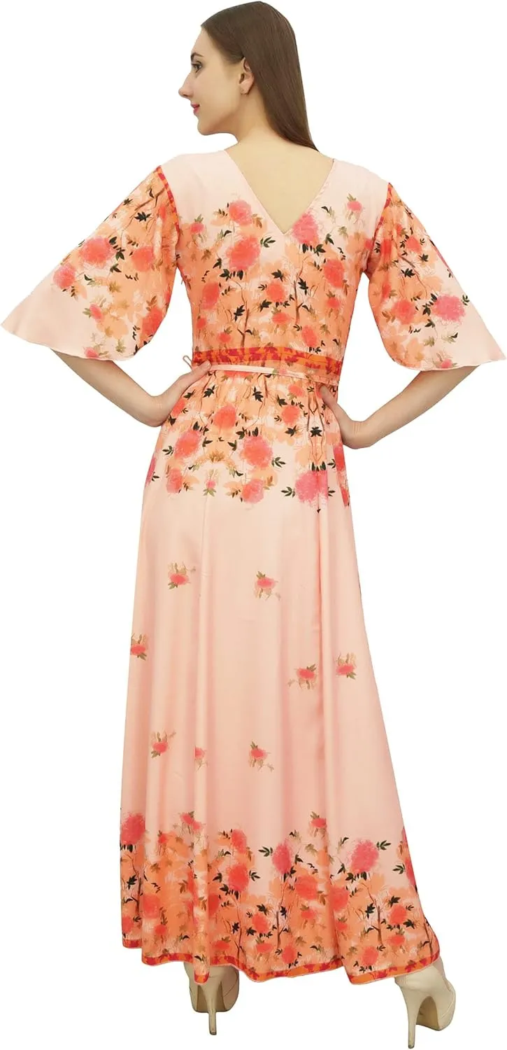 Bimba Women's Casual Floral Digital Printed Long Moss Georgette Dress