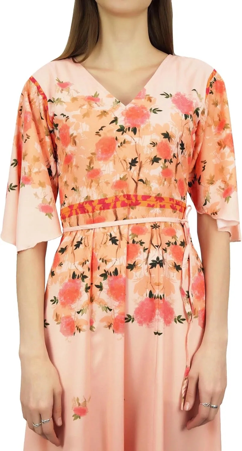 Bimba Women's Casual Floral Digital Printed Long Moss Georgette Dress