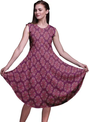 Bimba Women's Printed Casual Rayon Sleeveless Shift Summer Swing Holiday Knee Length Midi Dress