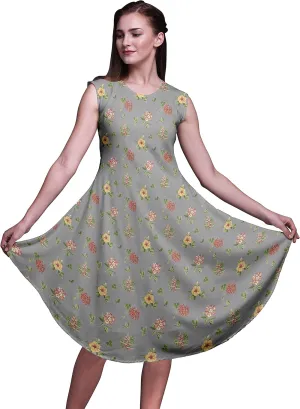 Bimba Women's Printed Casual Rayon Sleeveless Shift Summer Swing Holiday Knee Length Midi Dress