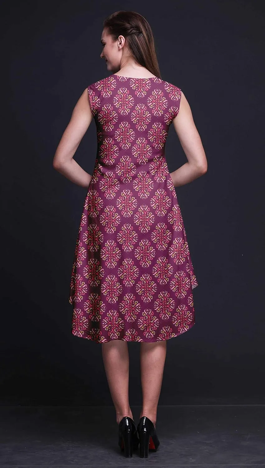 Bimba Women's Printed Casual Rayon Sleeveless Shift Summer Swing Holiday Knee Length Midi Dress