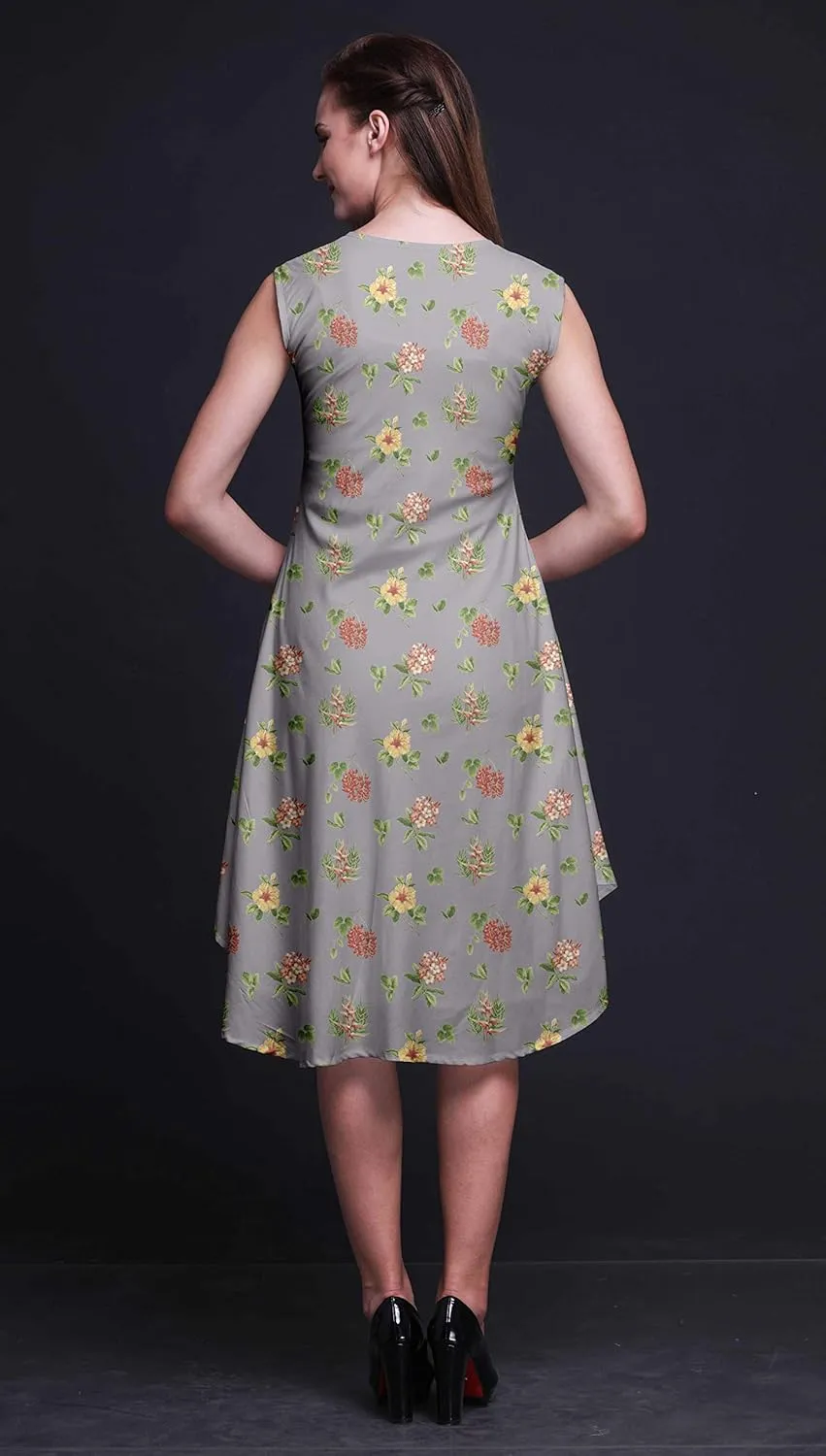 Bimba Women's Printed Casual Rayon Sleeveless Shift Summer Swing Holiday Knee Length Midi Dress