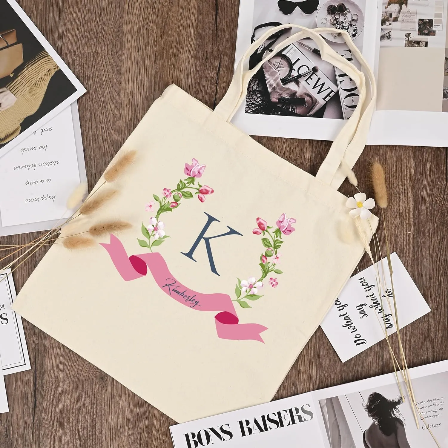 BJZLWJ Personalized Canvas Bags for Women, Custom Present Bag w/Name Text, Suitable for Wedding, Birthday, Beach, Holiday
