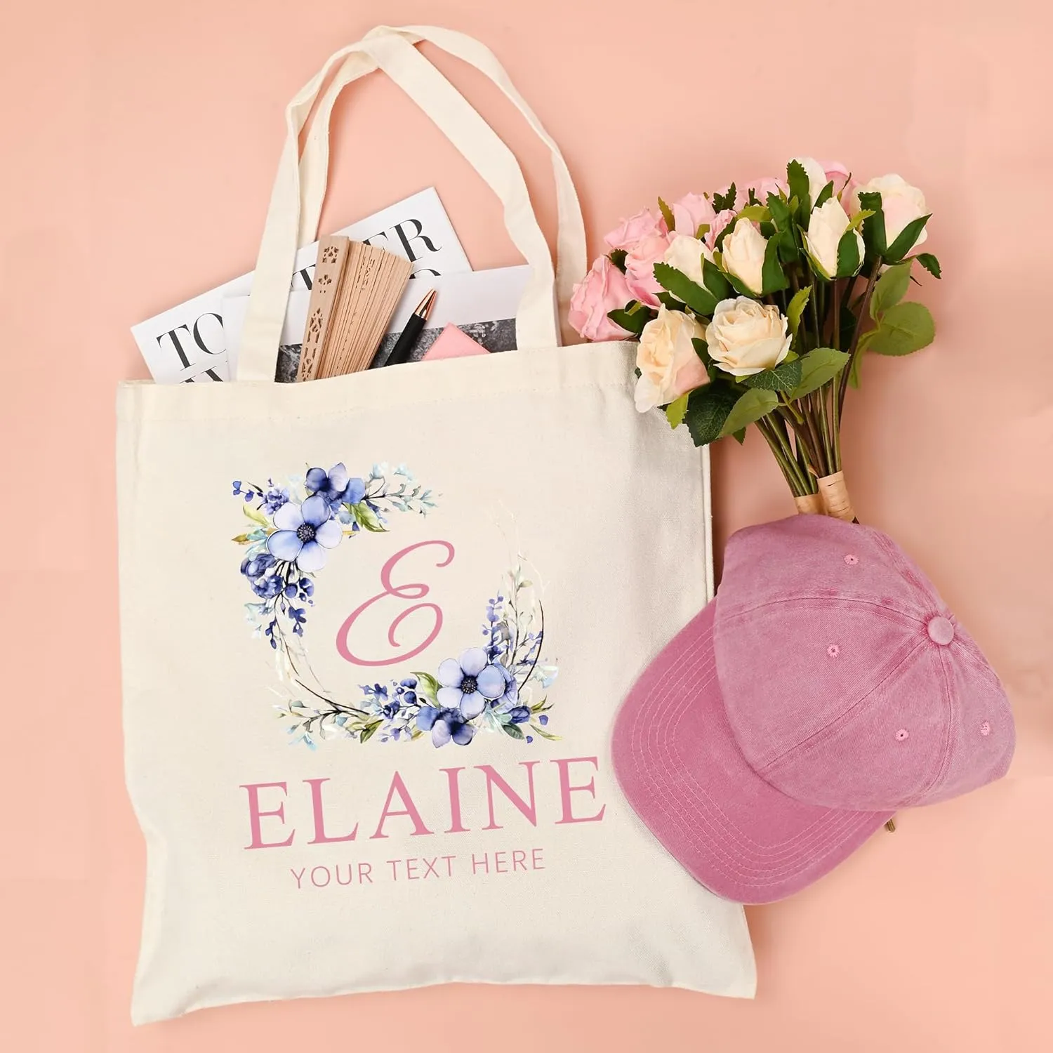 BJZLWJ Personalized Canvas Bags for Women, Custom Present Bag w/Name Text, Suitable for Wedding, Birthday, Beach, Holiday