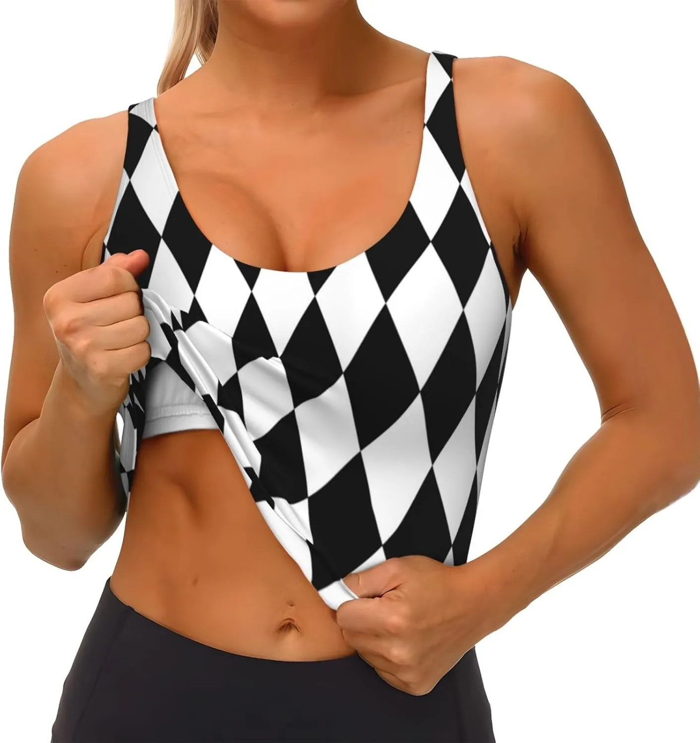 Black and White Diamonds Sports Bras for Women Yoga Comfort Seamless Stretchy with Removable Pads