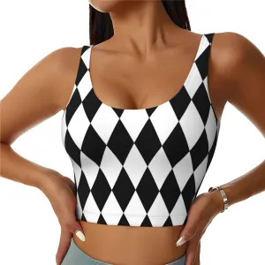 Black and White Diamonds Sports Bras for Women Yoga Comfort Seamless Stretchy with Removable Pads