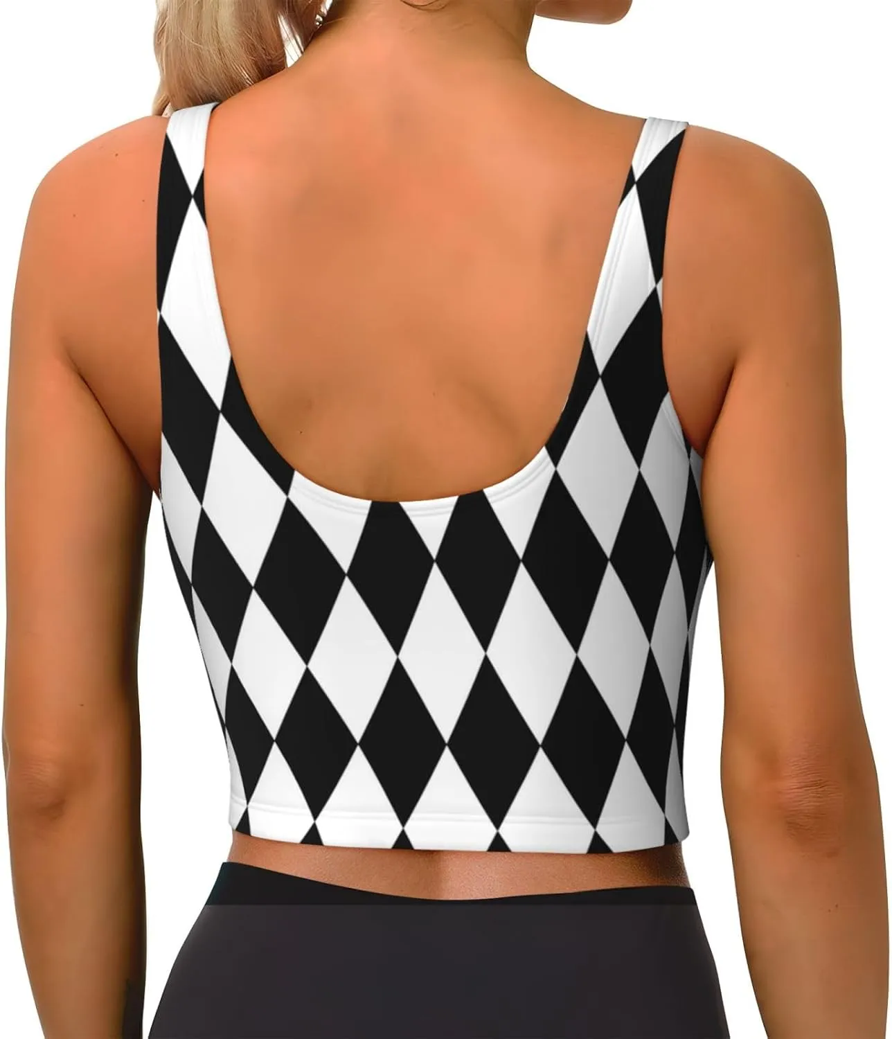 Black and White Diamonds Sports Bras for Women Yoga Comfort Seamless Stretchy with Removable Pads