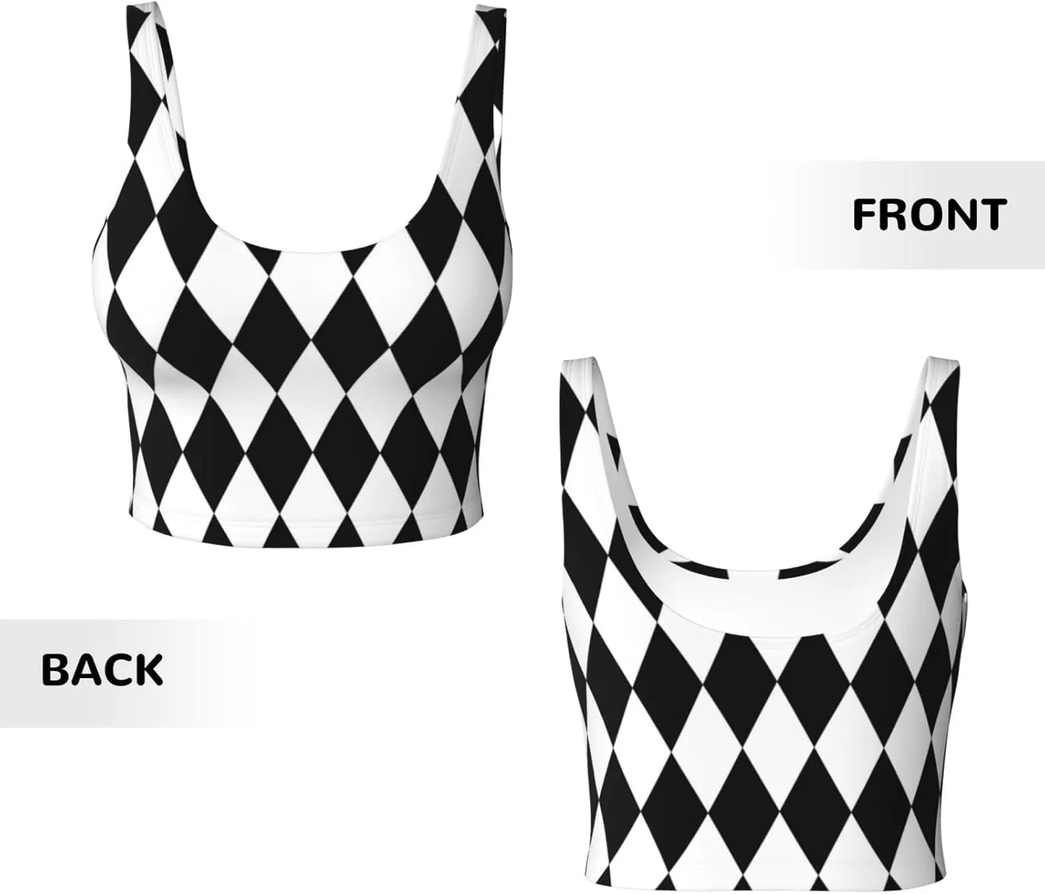 Black and White Diamonds Sports Bras for Women Yoga Comfort Seamless Stretchy with Removable Pads