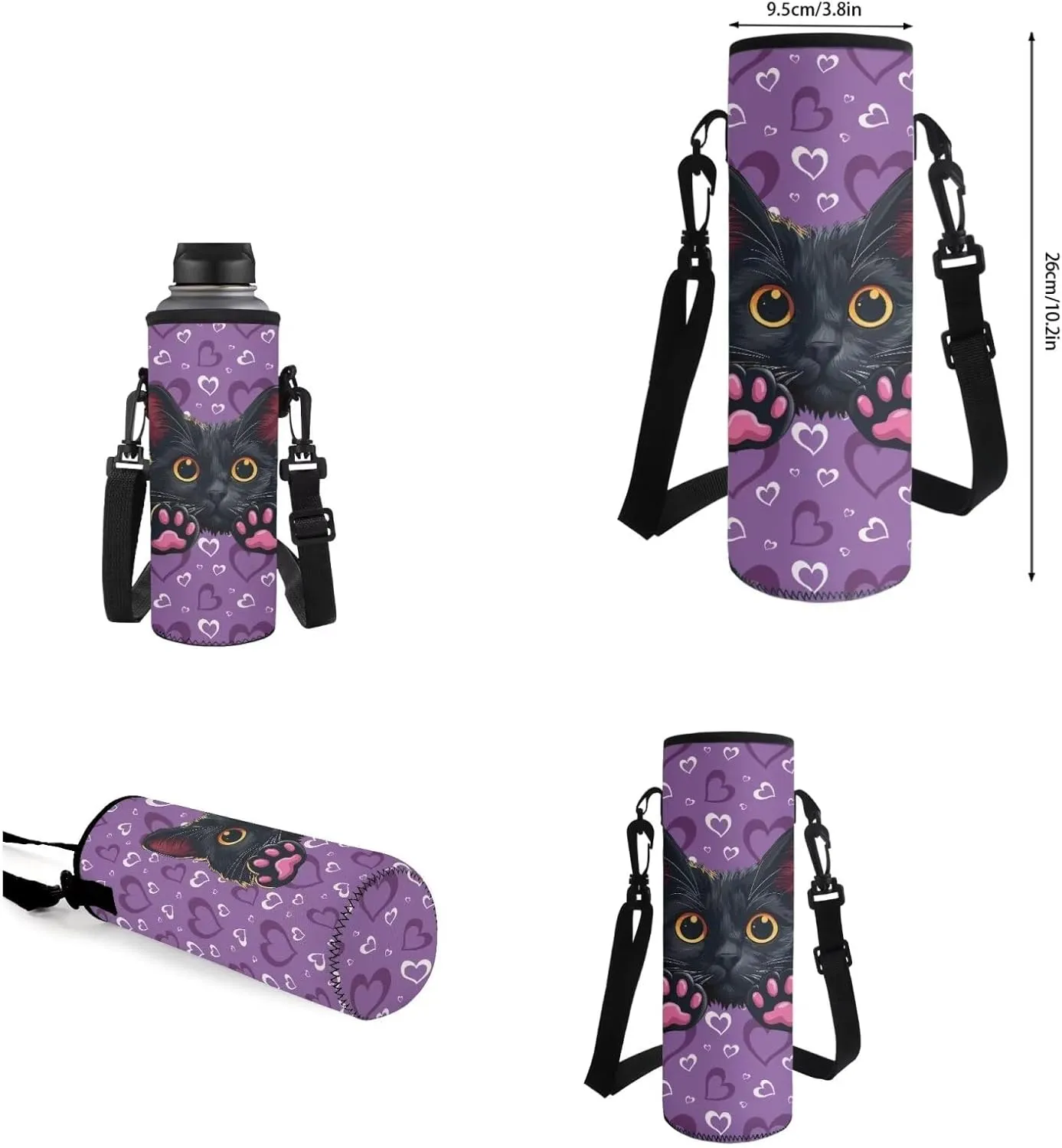 Black Cat 8-12 Girls Travel Backpack Bookbag and Lunch Box Set with Water Bottle Bag Daypack 4 pcs School Bag for Elementary Teens Designed To Be Lightweight and Comfortable