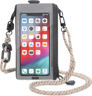 Black Small Crossbody Bags for Women, PU Leather with Clear Phone Purse for Operate & Charge Easily, Crossbody Purses for Women with Khaki Adjustable Strap, Shoulder Bag for Concert & Sports