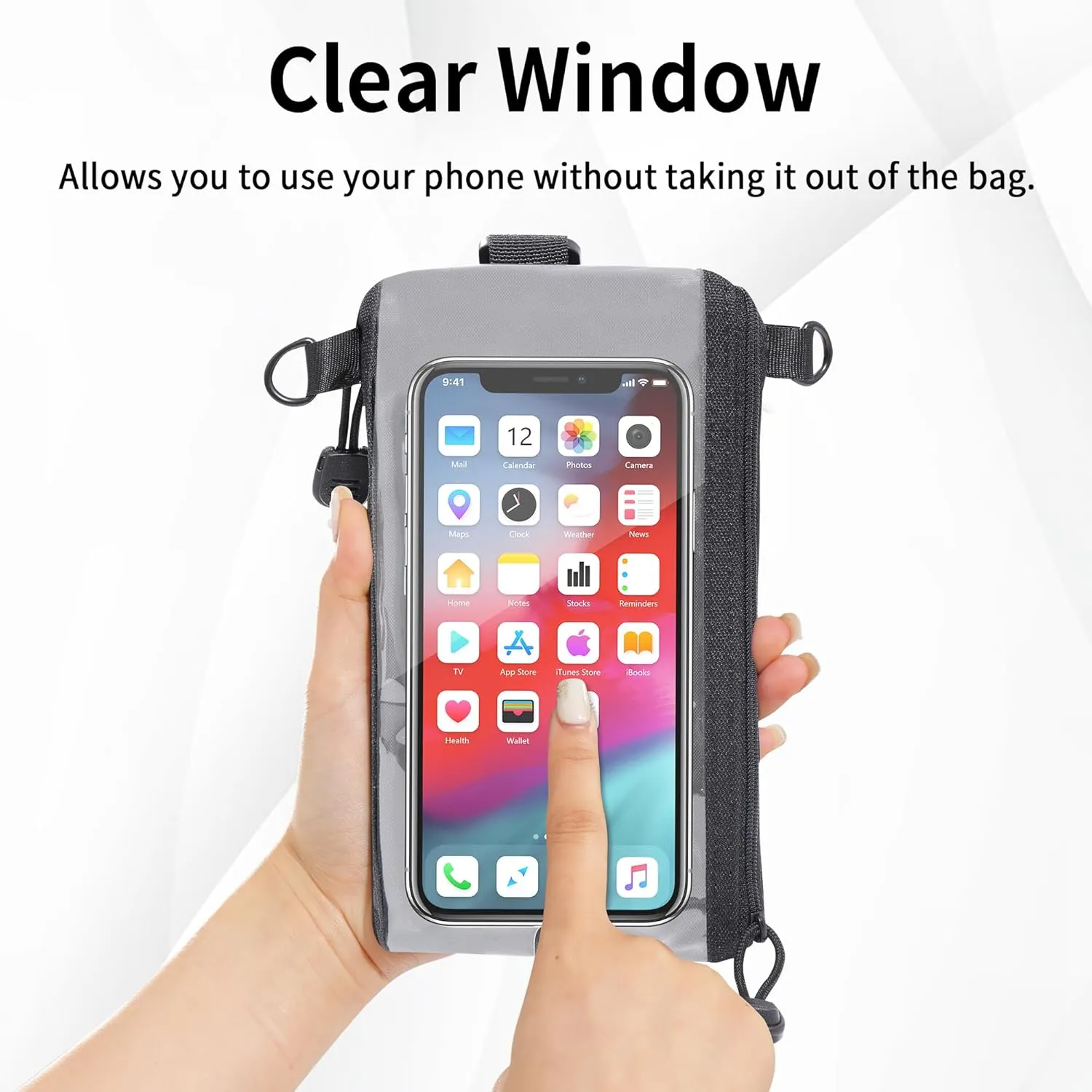 Black Small Crossbody Bags for Women, PU Leather with Clear Phone Purse for Operate & Charge Easily, Crossbody Purses for Women with Khaki Adjustable Strap, Shoulder Bag for Concert & Sports
