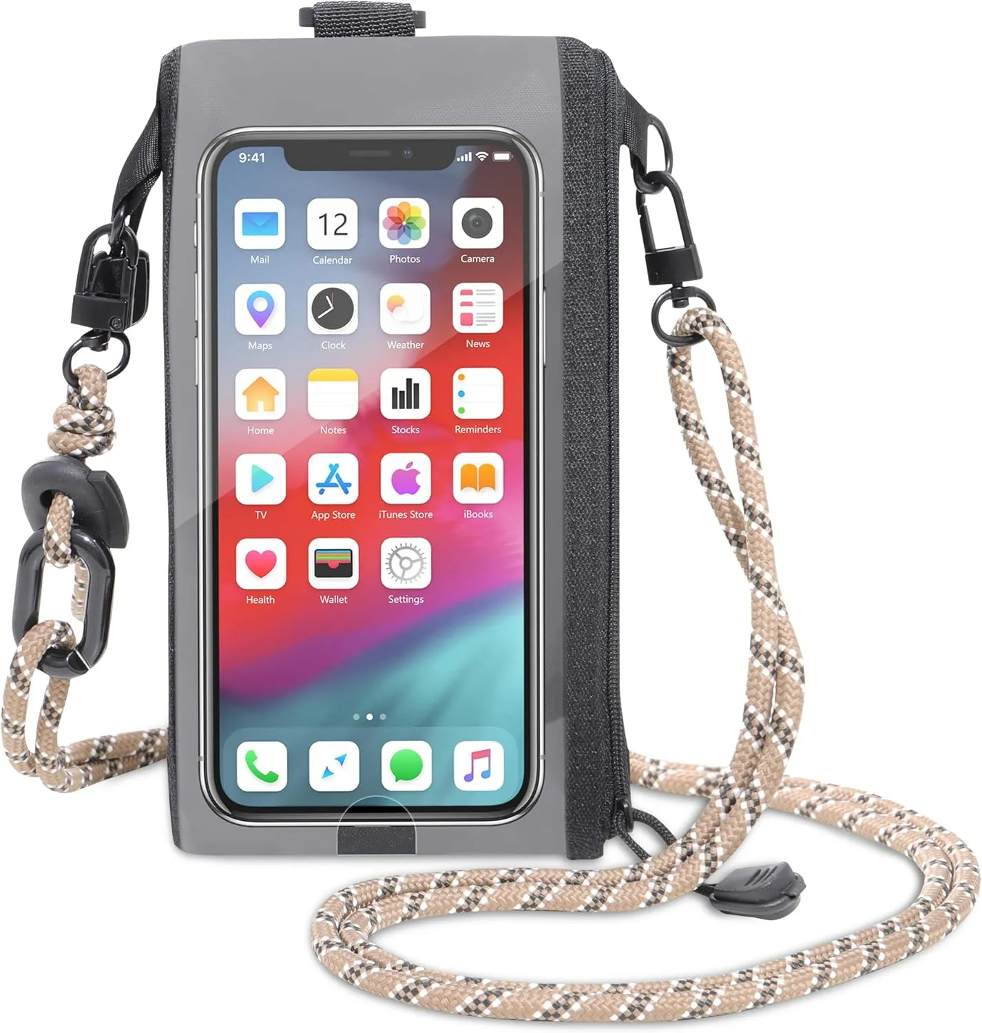 Black Small Crossbody Bags for Women, PU Leather with Clear Phone Purse for Operate & Charge Easily, Crossbody Purses for Women with Khaki Adjustable Strap, Shoulder Bag for Concert & Sports