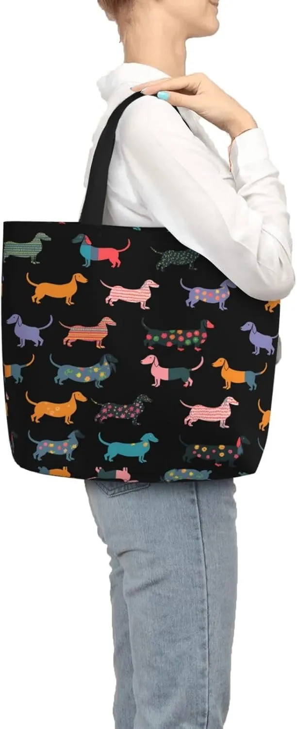 Black Sunflowers Tote Bag for Women, Reusable Grocery Shopping Tote Bags with Zipper, Casual Shoulder Bag Handbags