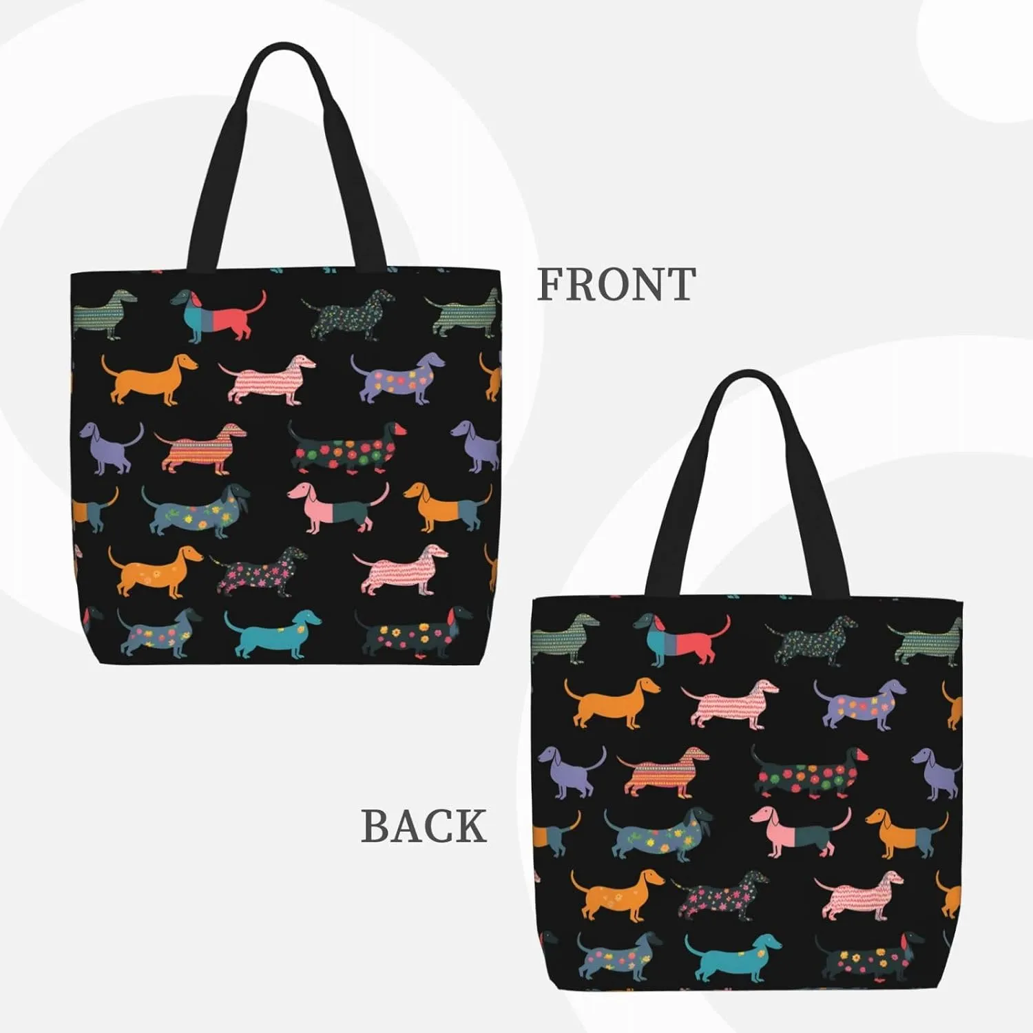 Black Sunflowers Tote Bag for Women, Reusable Grocery Shopping Tote Bags with Zipper, Casual Shoulder Bag Handbags