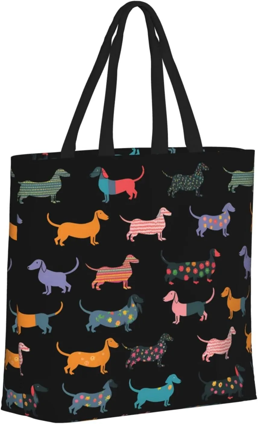 Black Sunflowers Tote Bag for Women, Reusable Grocery Shopping Tote Bags with Zipper, Casual Shoulder Bag Handbags