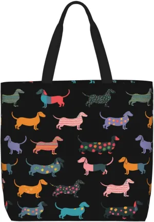 Black Sunflowers Tote Bag for Women, Reusable Grocery Shopping Tote Bags with Zipper, Casual Shoulder Bag Handbags