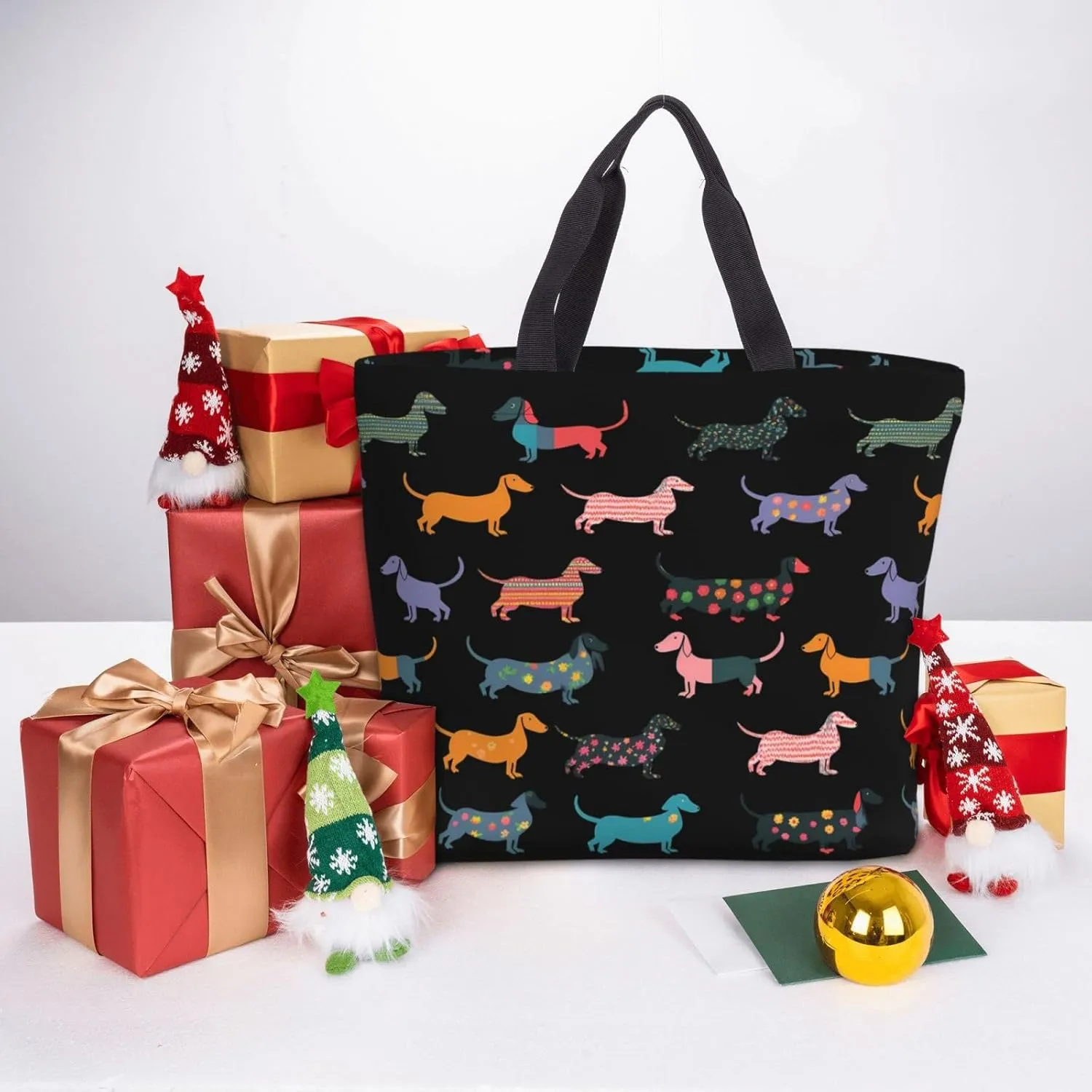 Black Sunflowers Tote Bag for Women, Reusable Grocery Shopping Tote Bags with Zipper, Casual Shoulder Bag Handbags