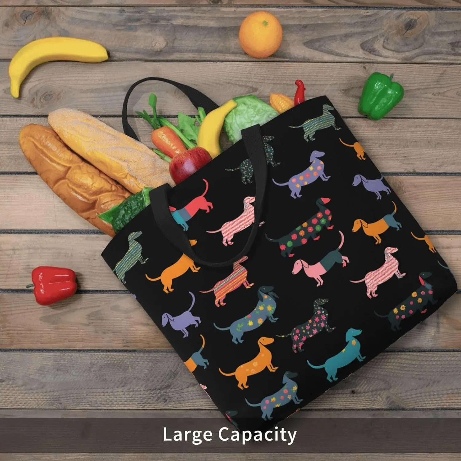 Black Sunflowers Tote Bag for Women, Reusable Grocery Shopping Tote Bags with Zipper, Casual Shoulder Bag Handbags
