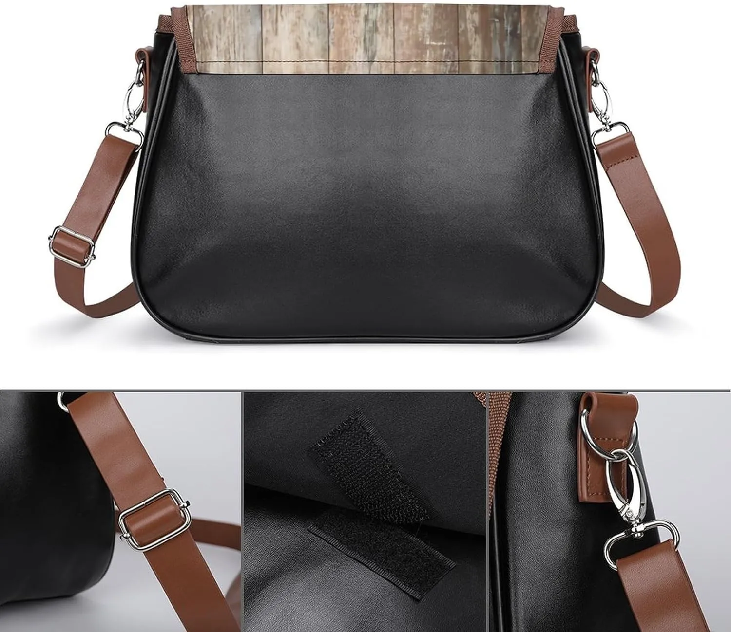 Black Watch Tartan Leather Decorative Crossbody Strap Backpack, Large Capacity Shoulder Bag