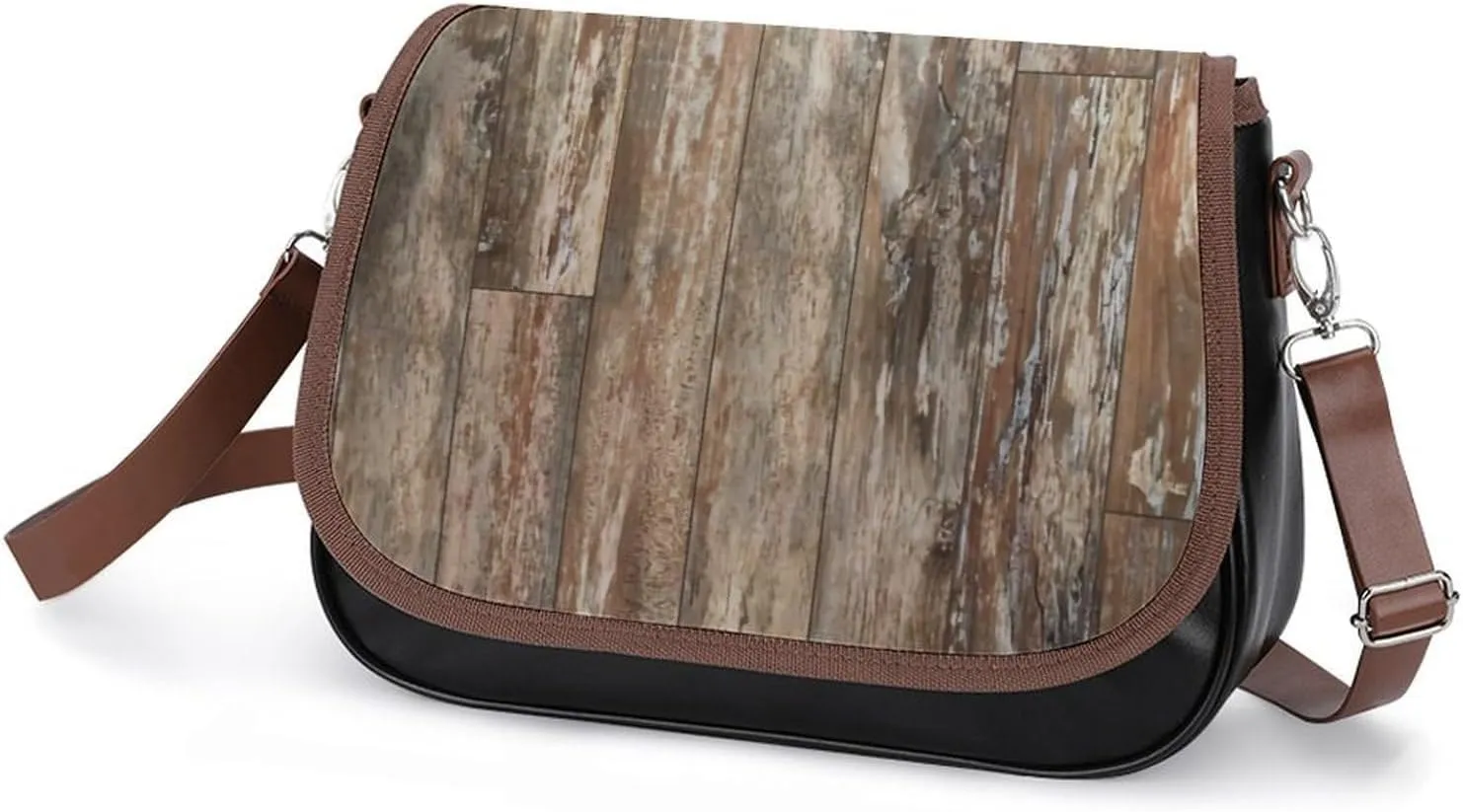 Black Watch Tartan Leather Decorative Crossbody Strap Backpack, Large Capacity Shoulder Bag