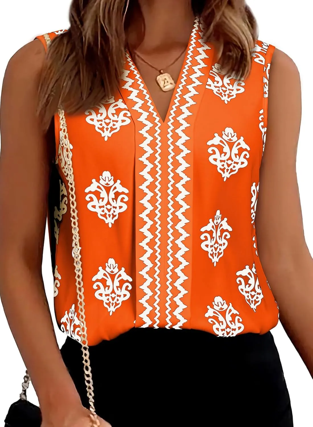 BLENCOT Women's Summer Tank Tops Chiffon V Neck Sleeveless Floral Printed Shirts Blouse