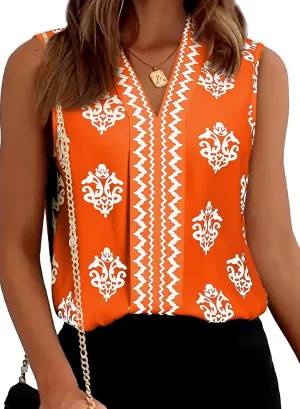 BLENCOT Women's Summer Tank Tops Chiffon V Neck Sleeveless Floral Printed Shirts Blouse