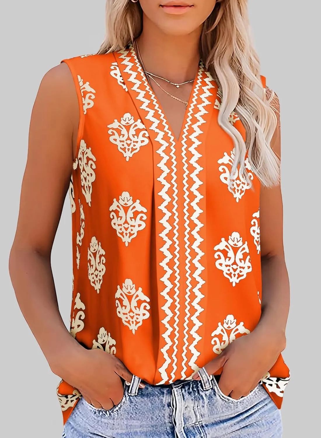 BLENCOT Women's Summer Tank Tops Chiffon V Neck Sleeveless Floral Printed Shirts Blouse