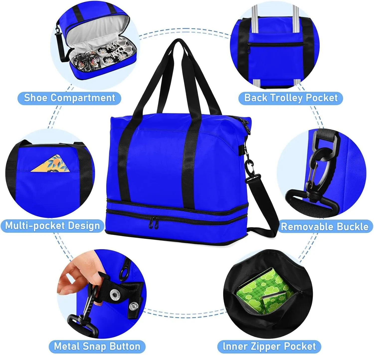 Blue Gym Bag for Women and Men Travel Duffel Sports Duffel Luggage Bags with Wet Pocket Waterproof 20804