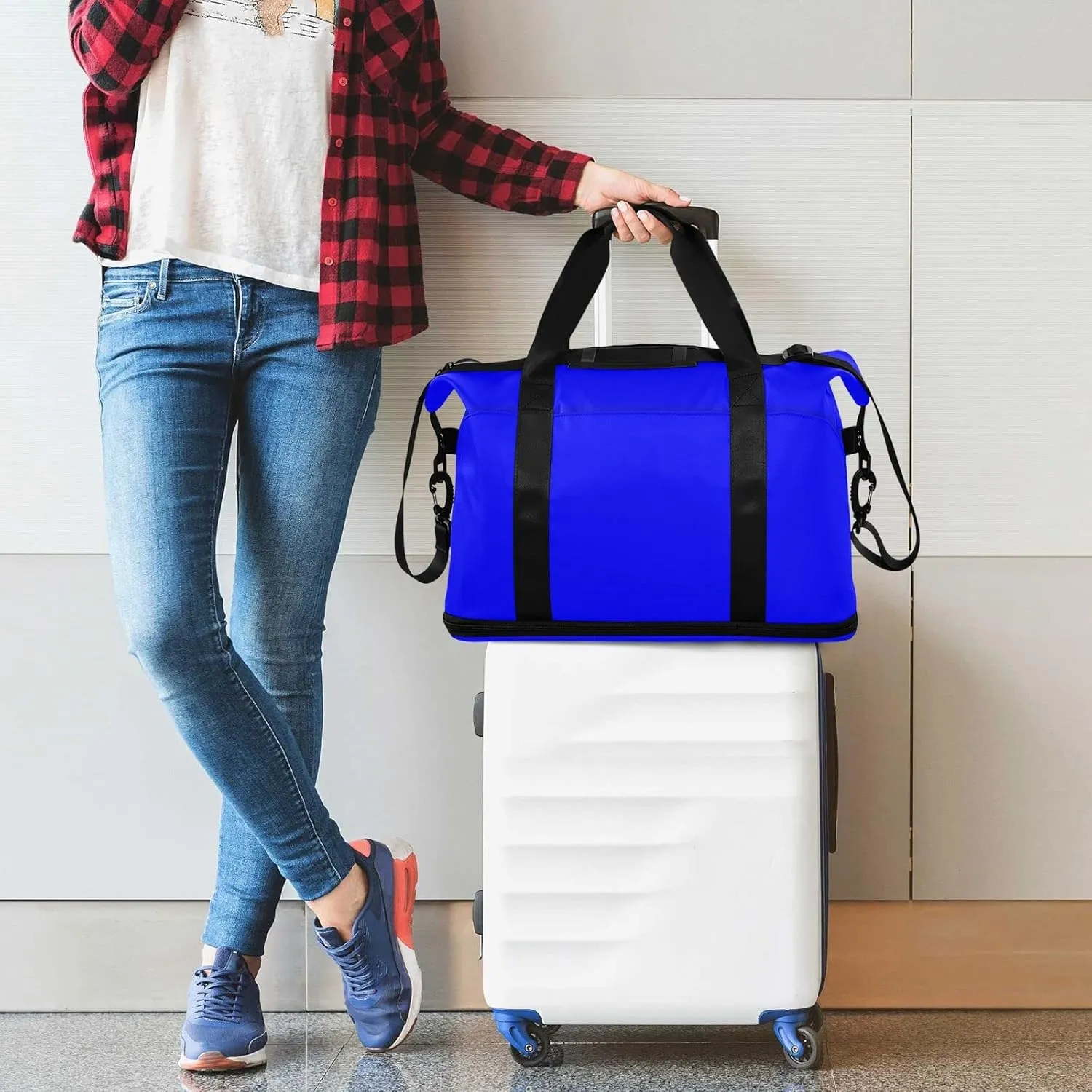 Blue Gym Bag for Women and Men Travel Duffel Sports Duffel Luggage Bags with Wet Pocket Waterproof 20804