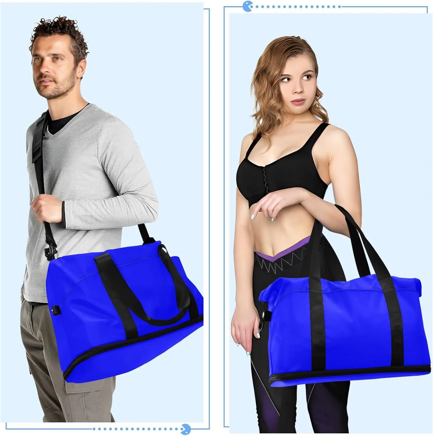 Blue Gym Bag for Women and Men Travel Duffel Sports Duffel Luggage Bags with Wet Pocket Waterproof 20804