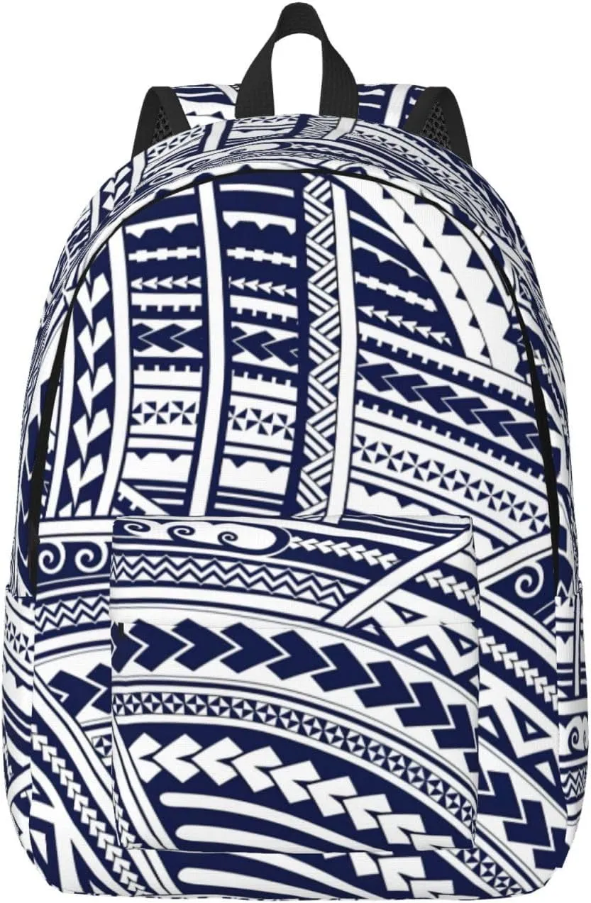 Blue Polynesian Maori Tribal Pattern Versatile Mini Backpack:Lightweight Leisure Dual Shoulder,Simple Canvas,And Spacious Design