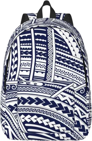 Blue Polynesian Maori Tribal Pattern Versatile Mini Backpack:Lightweight Leisure Dual Shoulder,Simple Canvas,And Spacious Design