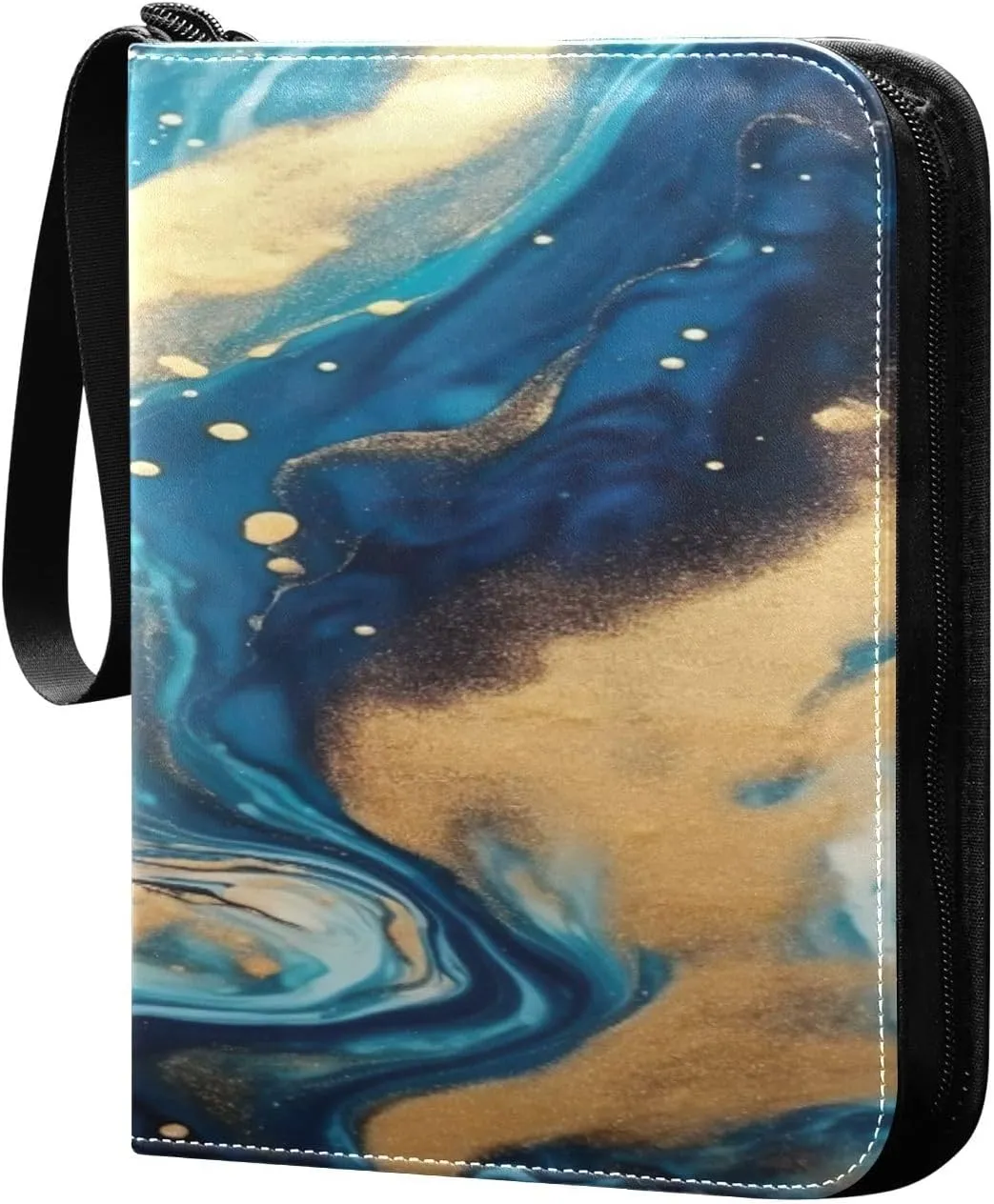 Blue Swirled Painting Card Binder 4-Pocket, 400 Pockets Trading Cards Holder Games Card Albums Storage Organizer Case for Football, Baseball Cards