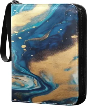 Blue Swirled Painting Card Binder 4-Pocket, 400 Pockets Trading Cards Holder Games Card Albums Storage Organizer Case for Football, Baseball Cards